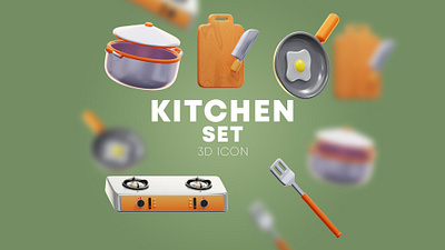 3D MODEL AND ICON KITCHEN SET 2d 3d 3d modeling 3dicon 3dmodel blender design graphic design icon illustration kitchen lowpoly model