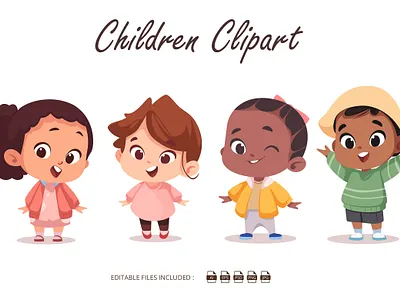 Children Set Cartoon Clipart branding cartoon cartoons children clipart cliparts cute design graphic design happy kids illustration kids logo mascot