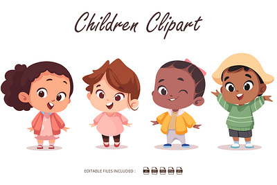 Children Set Cartoon Clipart branding cartoon cartoons children clipart cliparts cute design graphic design happy kids illustration kids logo mascot