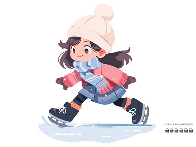 Skating Girl Cartoon Clipart branding cartoon cartoons character clipart cliparts cute design girl graphic design ice skating illustration logo mascot skating winter