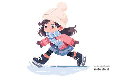 Skating Girl Cartoon Clipart branding cartoon cartoons character clipart cliparts cute design girl graphic design ice skating illustration logo mascot skating winter