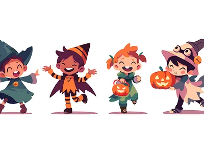 Halloween Children Cartoon Clipart branding character set clipart cliparts cute design graphic design halloween halloween set illustration logo mascot pumpkin witch