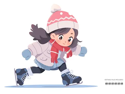 Ice Skating Girl Cartoon Clipart branding cartoon cartoons clipart cliparts cute design girl graphic design ice skating illustration logo mascot skating winter