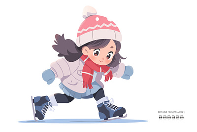 Ice Skating Girl Cartoon Clipart branding cartoon cartoons clipart cliparts cute design girl graphic design ice skating illustration logo mascot skating winter