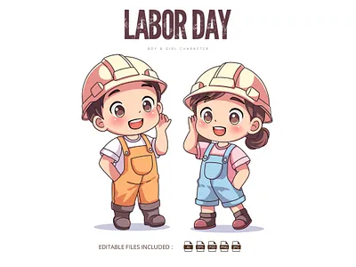 Labor Day Cartoon Clipart 3d animation branding cartoon cartoons clipart cliparts cute design graphic design illustration labor labor day logo mascot