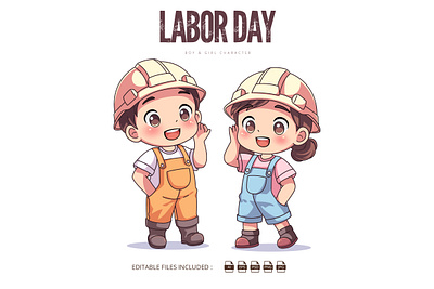 Labor Day Cartoon Clipart 3d animation branding cartoon cartoons clipart cliparts cute design graphic design illustration labor labor day logo mascot