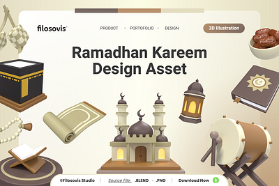 3D Design Asset | Ramadhan Kareem 3d 3d icon 3d illustration 3d modeling collection design eid islamic ramadan render set ui