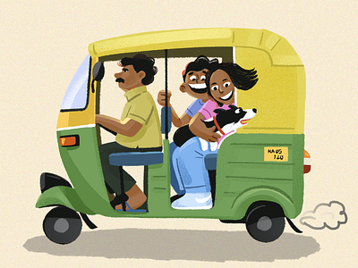 🛺 👫🏾🐶 auto rikshaw bangalore character design digital illustration dog illustration illustrator india indian people photoshop procreate visual design