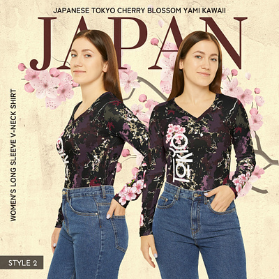 Japanese Tokyo Cherry Blossom Yami Kawaii Women's Long Sleeve apparel designer branding clothing designer design graphic design graphic designer graphicdesign tshirt designer