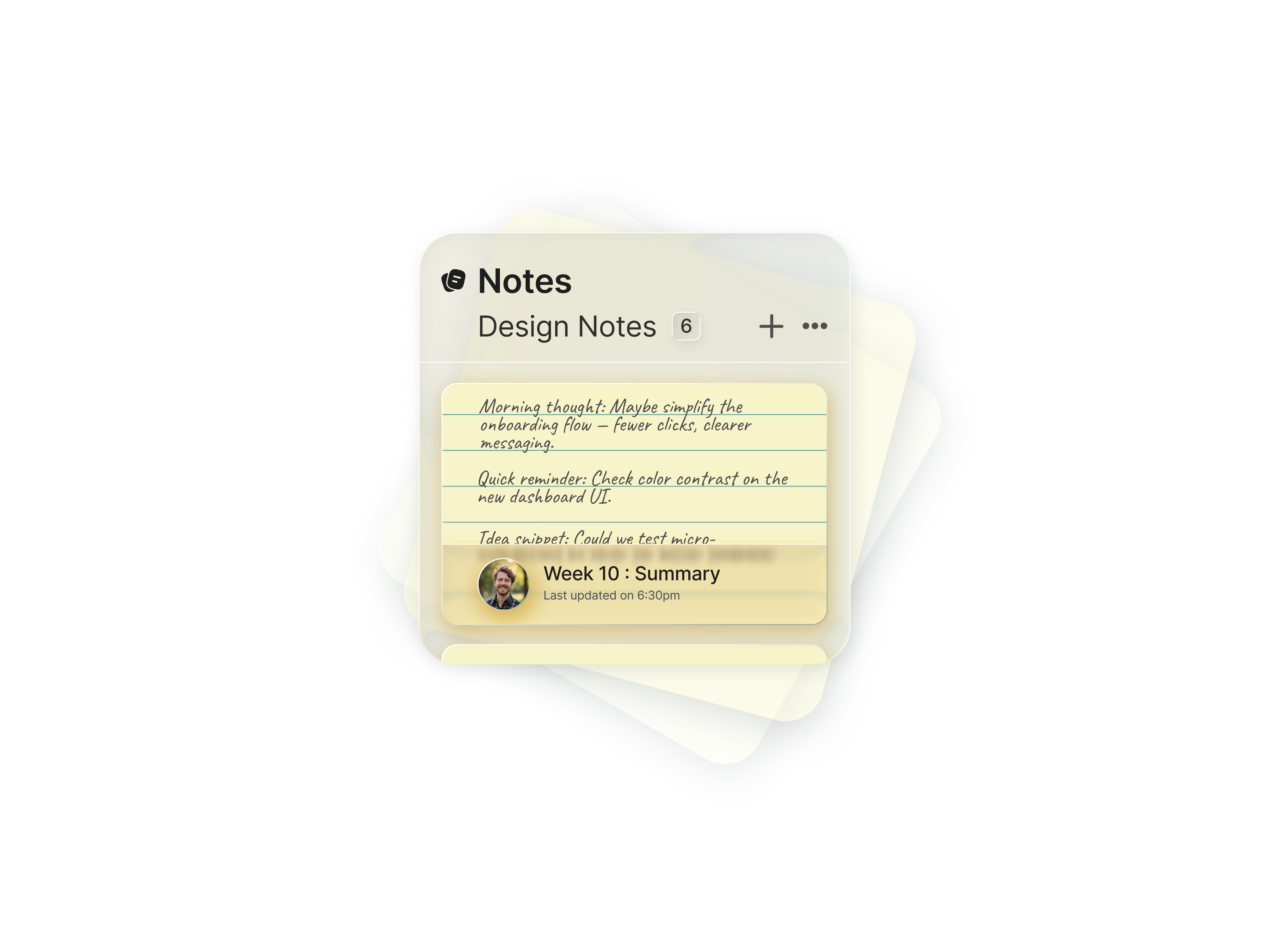 A Notes Widget – Liquid Glass Inspired concept design figma lightmode notes paperlike ui design ui designer widget