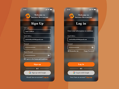 Sign-in / Sign-up for a restaurant application elegantui glassdesign interactivedesign logindesign mobileappdesign mobileui mobileux moderndesign restaurantapp restaurantux signin signup sleekinterface ui uiux userexperience userinterface visualdesign