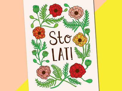 Sto Lat! Polish Poppy-Themed Botanical Birthday Card Design