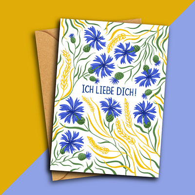Ich Liebe Dich! German Cornflower and Rye-Themed Birthday Card
