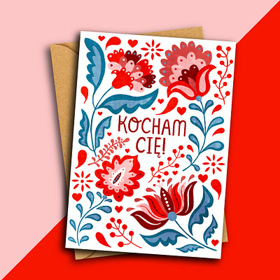 Kocham Cię! Polish Folk Art Valentine or Anniversary Card Design