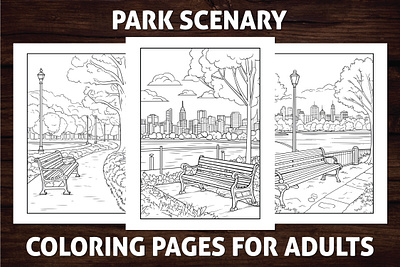 Park Scenery Coloring Pages for Adults activitybook adult coloring page amazon kdp amazon kdp book design book cover coloring book design graphic design illustration kdp line art