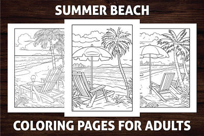 Summer Beach Coloring Pages for Adults activitybook amazon kdp amazon kdp book design book cover coloring book design graphic design illustration kdp