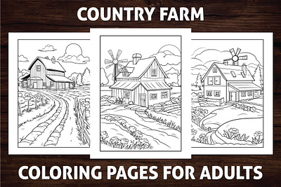 Country Farm Coloring Pages for Adults activitybook amazon kdp amazon kdp book design book cover coloring book design graphic design illustration kdp ui