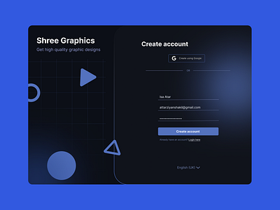 Sign up page design blue branding colors contrast design dribbble shot figma geometric glass ui graphic design login shapes signup page typography ui uichallenge ux vector webdesign website