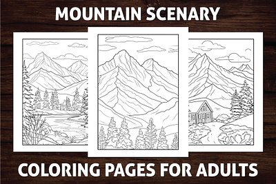 Mountain Scenery Coloring Pages for Adults activitybook amazon kdp amazon kdp book design book cover coloring book design graphic design illustration kdp kdp coloring page line art mountain ui