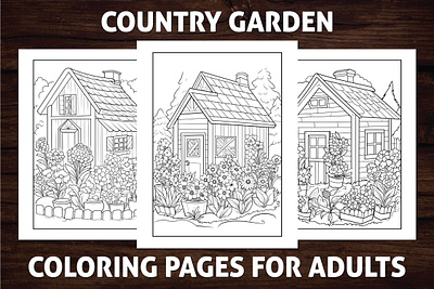 Country Garden Coloring Pages for Adults activitybook adult coloring pages amazon kdp amazon kdp book design book cover coloring book design garden gardening graphic design illustration kdp kdp book interior line art ui