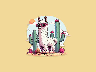 Desert Quest🦙🌵 alpaca desert illustration