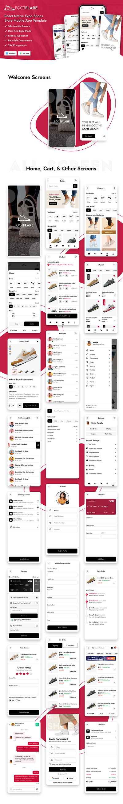 FootFlare - React Native Expo eCommerce Mobile Template app development branding creative design graphic design illustration logo mobile app product design react native social media post template ui uiux web web design website