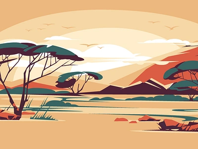 African savannah landscape africa desert environment horizon hot illustration journey kenya landscape mounatins nature safari savannah skyline summer sun sunlight vector art wildlife yellow