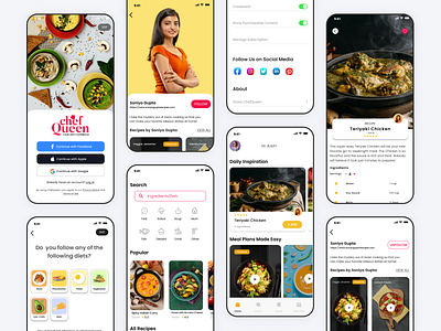 ChefQueen- Recipe App UI Design android app ui app design case study design mobile app ui recipe app recipe app ui ui ui design uiux design ux