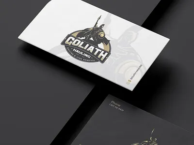 GOLIATH HAULING branding business card design graphic design holding illustration logo nimadelavari typography vector warrior