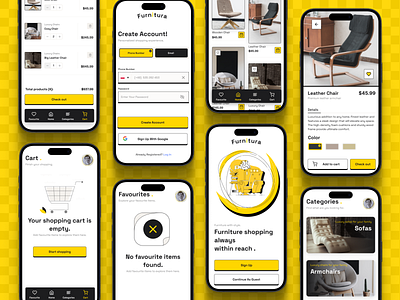 🟡 Furnitura - Furniture store mobile app app brand branding design furniture graphic graphic design mobile phone ui ux