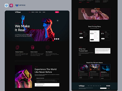 VRise – Augmented & Virtual Reality Services Elementor Template branding design elementor template graphic design ui web design