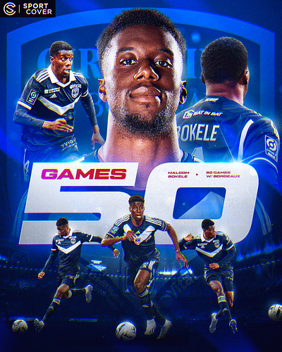 Malcom Bokele 50 games with Bordeaux athletics football gameday graphic design matchday poster design soccer