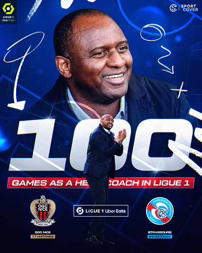 Patrick Vieira 100 games as a head coach athletics football gameday graphic design matchday poster design soccer