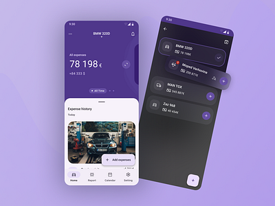App for tracking car expenses app home screen material design 3 ui