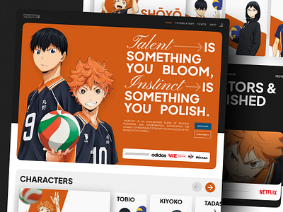 HAIKYUU! Sport Anime Landing Page Design 🏐🍿 anime desktop entertainment figma haikyuu japanese landing page manga minimalist pop culture series sport ui design user interface volley web design website