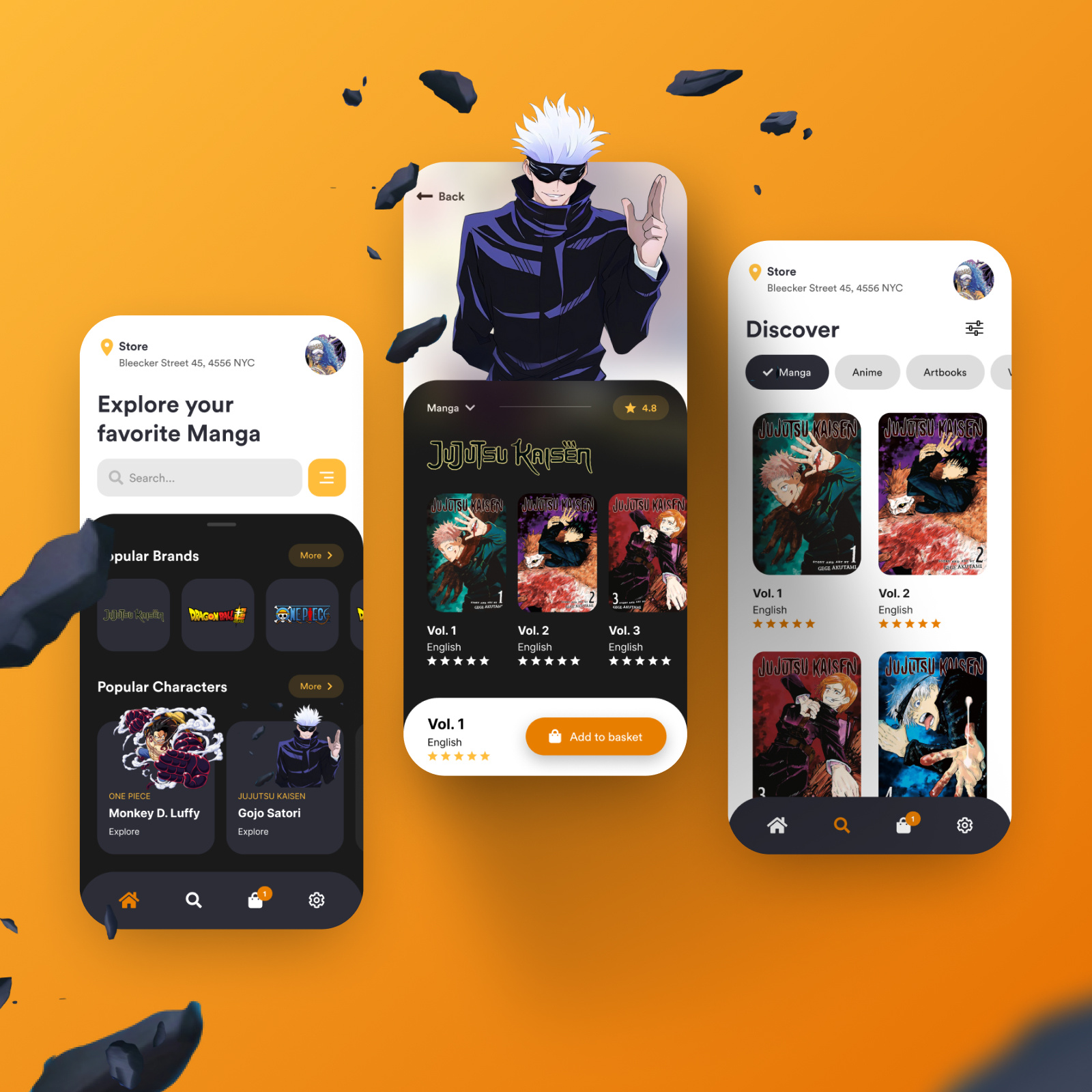 // 📙 DISCOVER MANGA 📙 // Mobile ecommerce exploration anime concept design digital ecommerce gojo interface jujutsu kaisen manga mobile one piece ui ux web