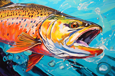 Splashing trout craft digital painting dvk the artist fisherman flyfisher hand paint oil painting salmon splash trout water