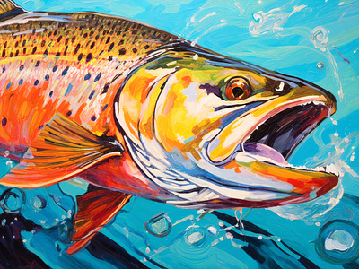 Splashing trout craft digital painting dvk the artist fisherman flyfisher hand paint oil painting salmon splash trout water