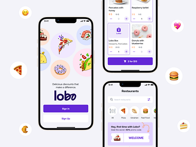 Lobo, Food Zero-Waste. Brand Identity & App app branding delivery design food graphic design illustration logo mobile app p2p ui ux zero waste