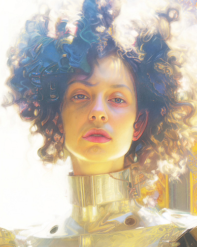Divided ai art armor beauty clothes curls design details eyes faces fashion lips painting reflections shiny shoulder skin sunshine texture trend woman