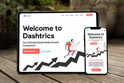 Dashtric Social media dashboard analytics content engagement followers graph growth platform illustrations landing page likes saas services social media ui uiux user experience user interface ux design web design website