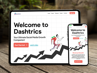 Dashtric Social media dashboard analytics content engagement followers graph growth platform illustrations landing page likes saas services social media ui uiux user experience user interface ux design web design website