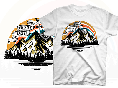 Adventure begins outdoor t shirt design illustration mountain summer camp t shirt design ideas