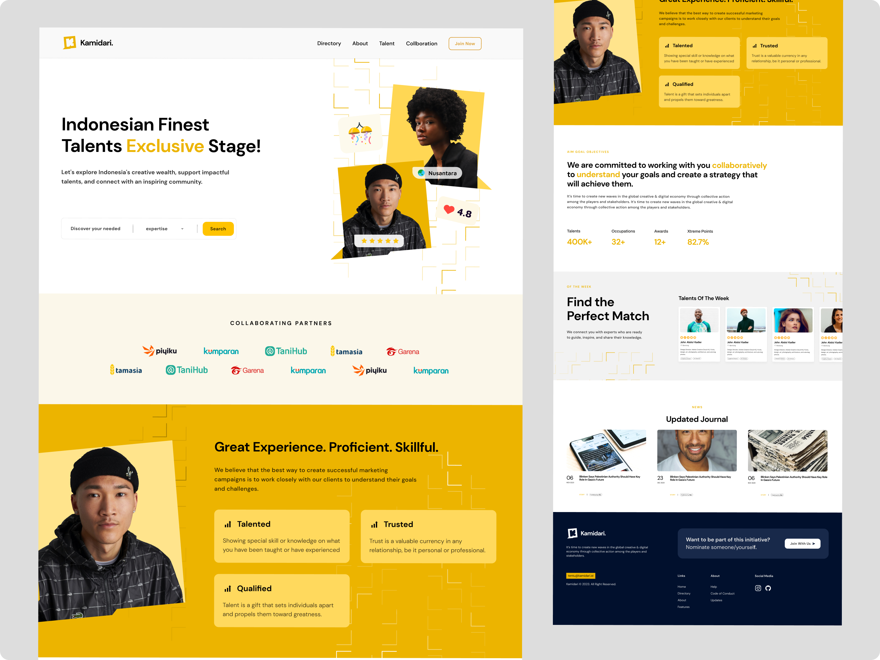 Kamidari.id - Finest Creative Talents Directory branding design graphic design homepage illustration landing page logo seminar speakers ui ui design ux vector
