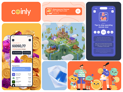 Coinly Bank for Children — Case Study (Branding & App Design) bank branding characters child children clean graphic design illustration mascot