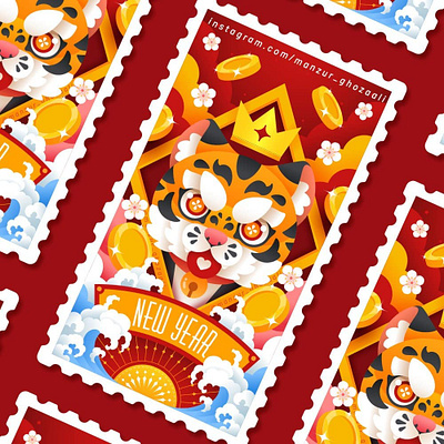 Year of Tiger animal chinese ethnic graphic design illustration stamp vector