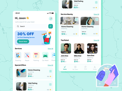 Service App app application cleaning cool cute design filter flat graphic design home inspiration light new painting pwa repair service services ui ux