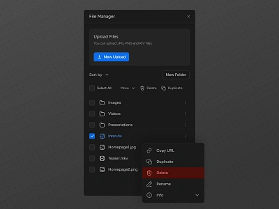 File Manager blue cloud dark dark ui darkmode delete figma file manager file upload files hugeicons magicdesigns magicdesigns.co manager mason masonwellington panel saas ui upload