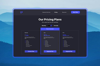 Pricing Plans | Subscription Plans UI Mockup | Dark Theme blue dark minimal modern money plans pricing pricing plans subscribe subscription subscription plans ui upgrade plan ux design web design web ui