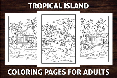 Tropical Island Coloring Page for Adults activitybook amazon kdp amazon kdp book design book cover coloring book design graphic design illustration kdp